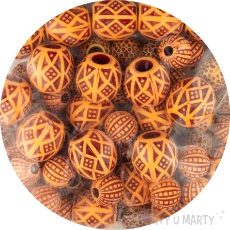 koraliki okragle ornament brazowy aliga 10 15 mm 60 szt