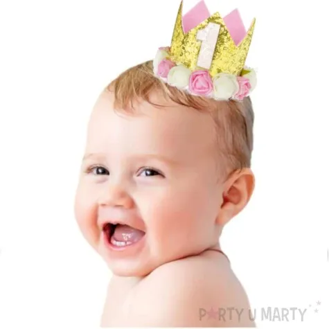 korona party 1 roczek rozowa brokatowa partypal