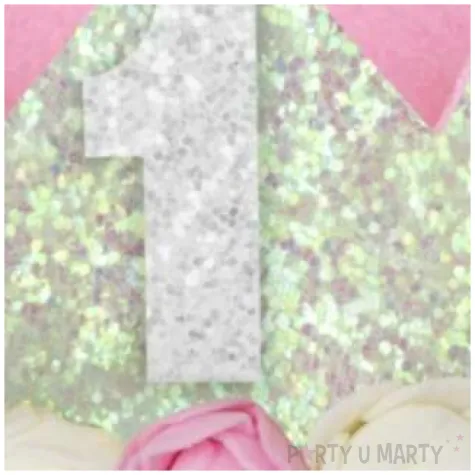 korona party 1 roczek srebrna brokatowa z rozami partypal