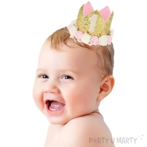 korona party 1 roczek zlota brokatowa z rozami partypal