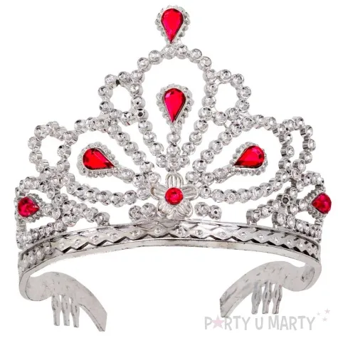 korona party diadem z klejnotami srebrno rozowy widmann