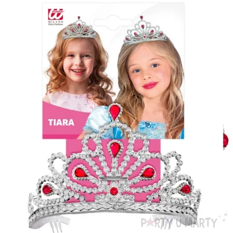 korona party diadem z klejnotami srebrno rozowy widmann