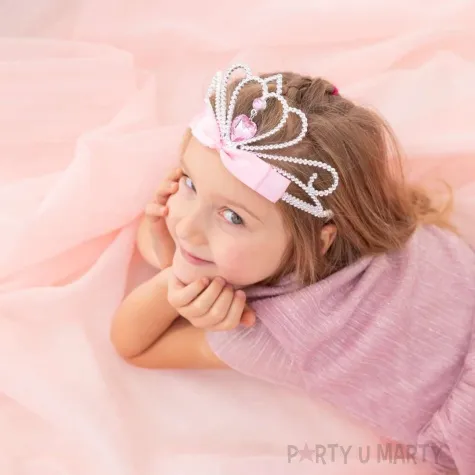 korona party diadem z kokarda rozowy jasny partypal