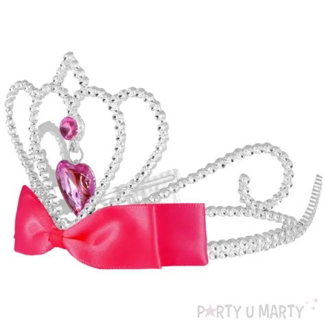 korona party diadem z kokarda rozowy partypal