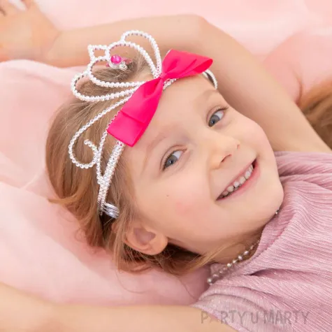 korona party diadem z kokarda rozowy partypal