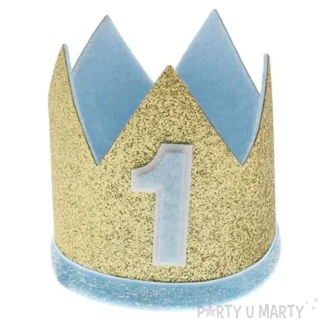 korona party roczek chlopca zloto niebieski godan