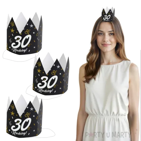 korony papierowe 30 urodziny glamour birthday 3 szt