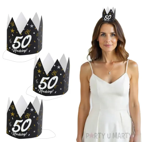 korony papierowe 50 urodziny glamour birthday 3 szt