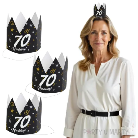 korony papierowe 70 urodziny glamour birthday 3 szt