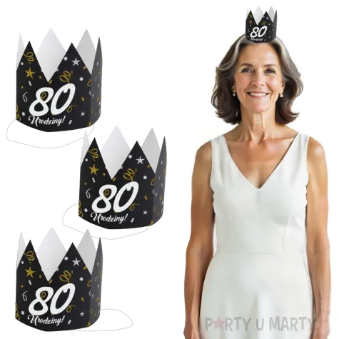 korony papierowe 80 urodziny glamour birthday 3 szt