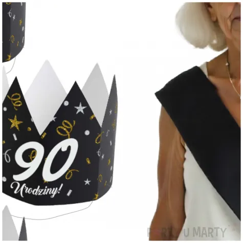 korony papierowe 90 urodziny glamour birthday 3 szt