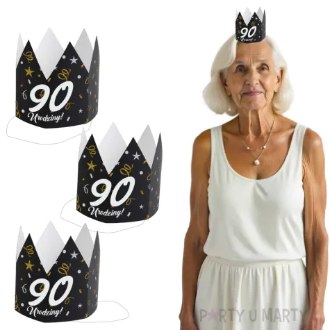 korony papierowe 90 urodziny glamour birthday 3 szt