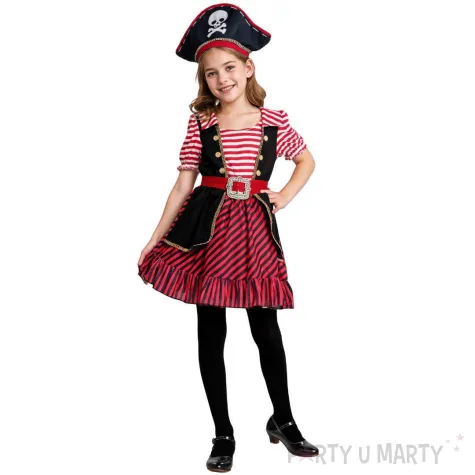 kostium dzieciecy stroj dla dziewczynki na karnawal kapitan piaratow zestaw rozm 120 130