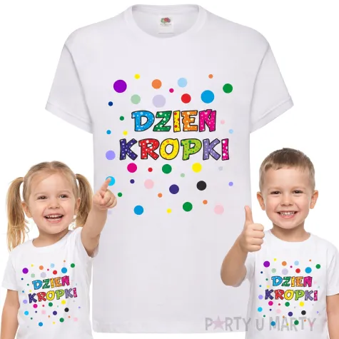 koszulka dziecieca z nadrukiem dla chlopca dziewczynki dzien kropki biala do przedszkola 116