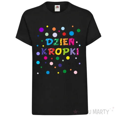 koszulka dziecieca z nadrukiem dla chlopca dziewczynki dzien kropki czarna do przedszkola 128