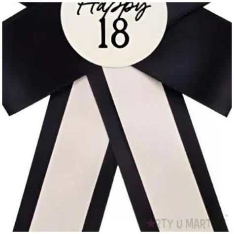 kotylion na 18 urodziny happy 18 czarny kremowy elegancki przypinka odznaka 11x17 cm