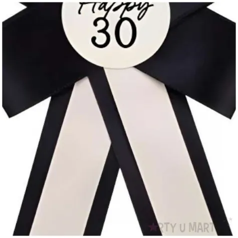 kotylion na 30 urodziny happy 30 czarny kremowy elegancki przypinka odznaka 11x17 cm