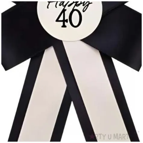 kotylion na 40 urodziny happy 40 czarny kremowy elegancki przypinka odznaka 11x17 cm