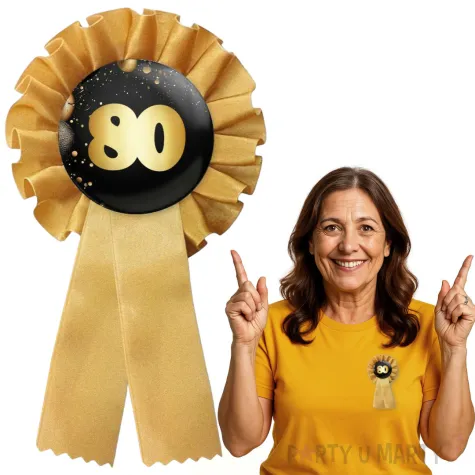 kotylion prezent na 80 urodzinowy zloto czarny w stylu glamour