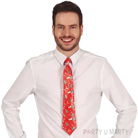 krawat balwanki choinki i renifery czerwony guirca