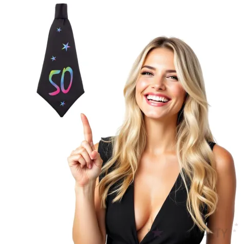 krawat beauty and charm 50 urodziny czarny godan 42 cm