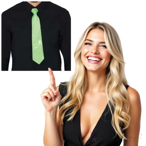 krawat cekinowy zielony guirca