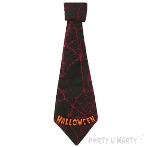 krawat halloween w czerwone pajeczyny