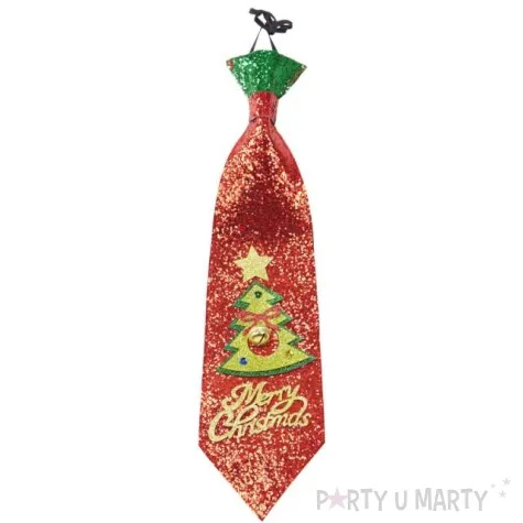 krawat merry christmas dzwoneczek czerwony brokat widmann