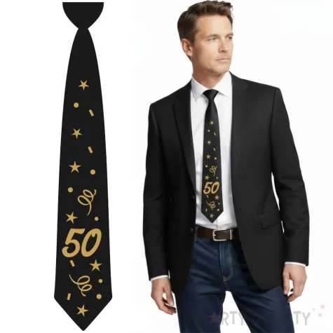 krawat na 50 urodziny dodatek do stroju glamour birthday czarny 43 cm