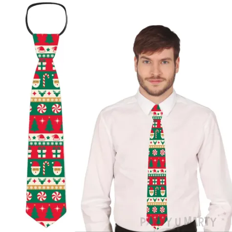 krawat swiateczne wzorki choinki mikolaje i elfy guirca