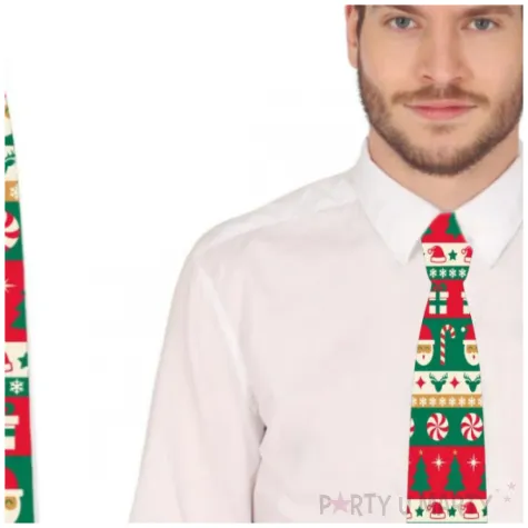 krawat swiateczne wzorki choinki mikolaje i elfy guirca