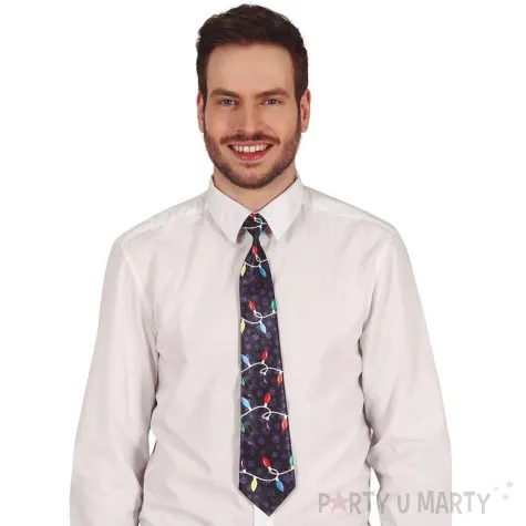 krawat swiateczny lampki choinkowe czerwony guirca