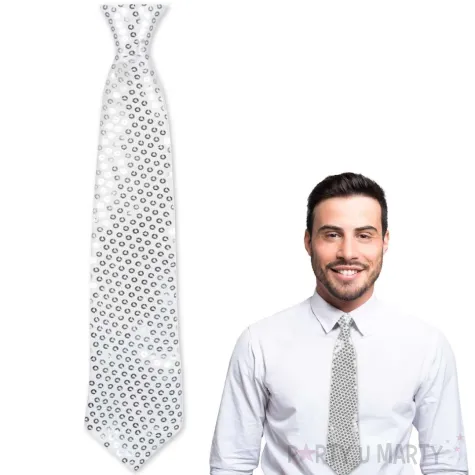 krawat z cekinami srebrny godan 38 5 cm