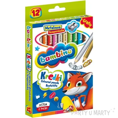 kredki olowkowe drewniane z temperowka mix bambino 12 szt