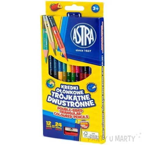 kredki olowkowe dwustronne 24 kolory temperowka mix astra 12 szt