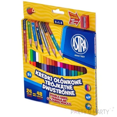 kredki olowkowe dwustronne 48 kolorow temperowka mix astra 24 szt