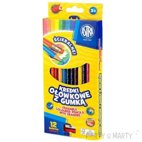 kredki olowkowe z gumka mix astra 12 szt