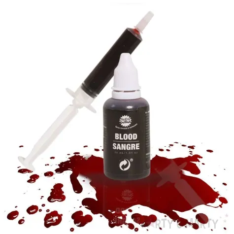krew w butelce ze strzykawka krwawy zart guirca