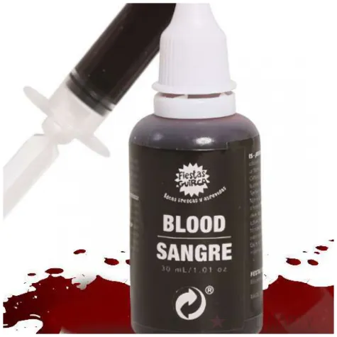 krew w butelce ze strzykawka krwawy zart guirca