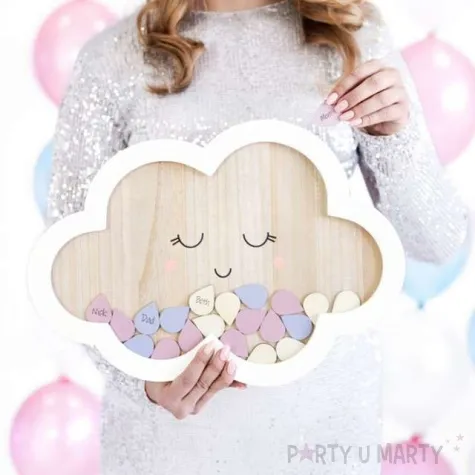 ksiega gosci drewniana chmurka partydeco 43x30 cm 30 kropelek