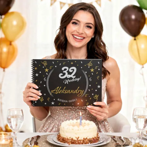 ksiega gosci na urodziny album pamiatkowy na zdjecia i podpisy glamour birthday personalizacja