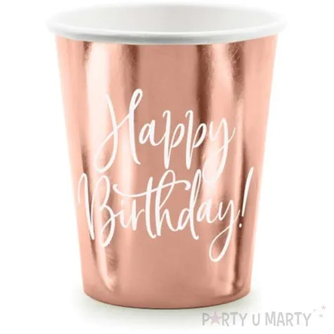 kubeczki happy birthday rozowe zloto partydeco 260 ml 6 szt