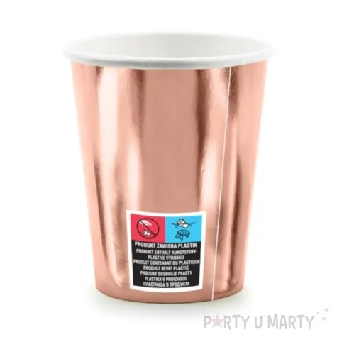 kubeczki happy birthday rozowe zloto partydeco 260 ml 6 szt