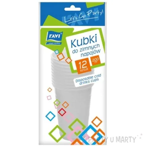 kubeczki jednorazowe do zimnych napojow biale ravi 200ml 12szt