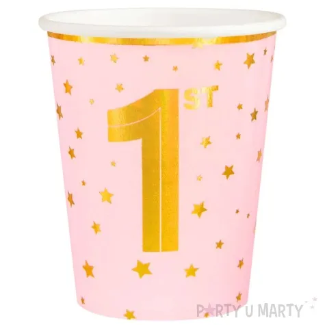 kubeczki papierowe 1 urodziny zlote gwiazdki rozowy jasny partypal 220 ml 6 szt