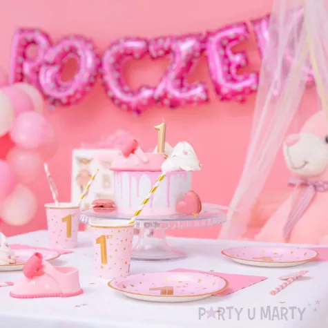 kubeczki papierowe 1 urodziny zlote gwiazdki rozowy jasny partypal 220 ml 6 szt