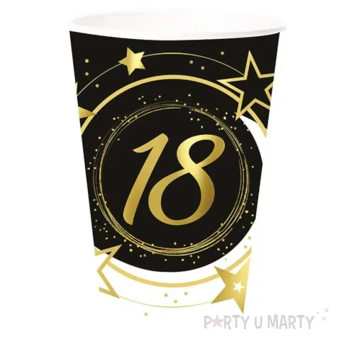 kubeczki papierowe 18 urodziny gwiazdy czarno zloty guirca 240 ml 6 szt