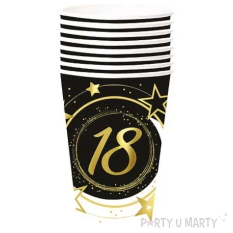kubeczki papierowe 18 urodziny gwiazdy czarno zloty guirca 240 ml 6 szt