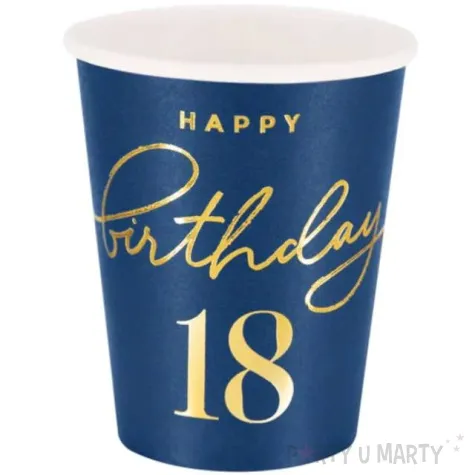 kubeczki papierowe 18 urodziny happy birthday 18 granatowy partypal 220 ml 6 szt