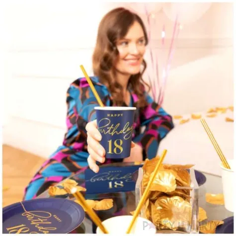 kubeczki papierowe 18 urodziny happy birthday 18 granatowy partypal 220 ml 6 szt